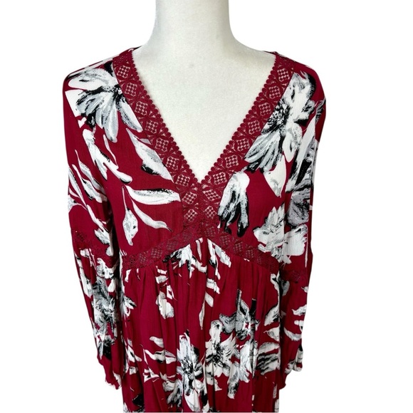 Entro Anthropologie Red Floral Long Sleeve Mini Dress NWT - Picture 5 of 8